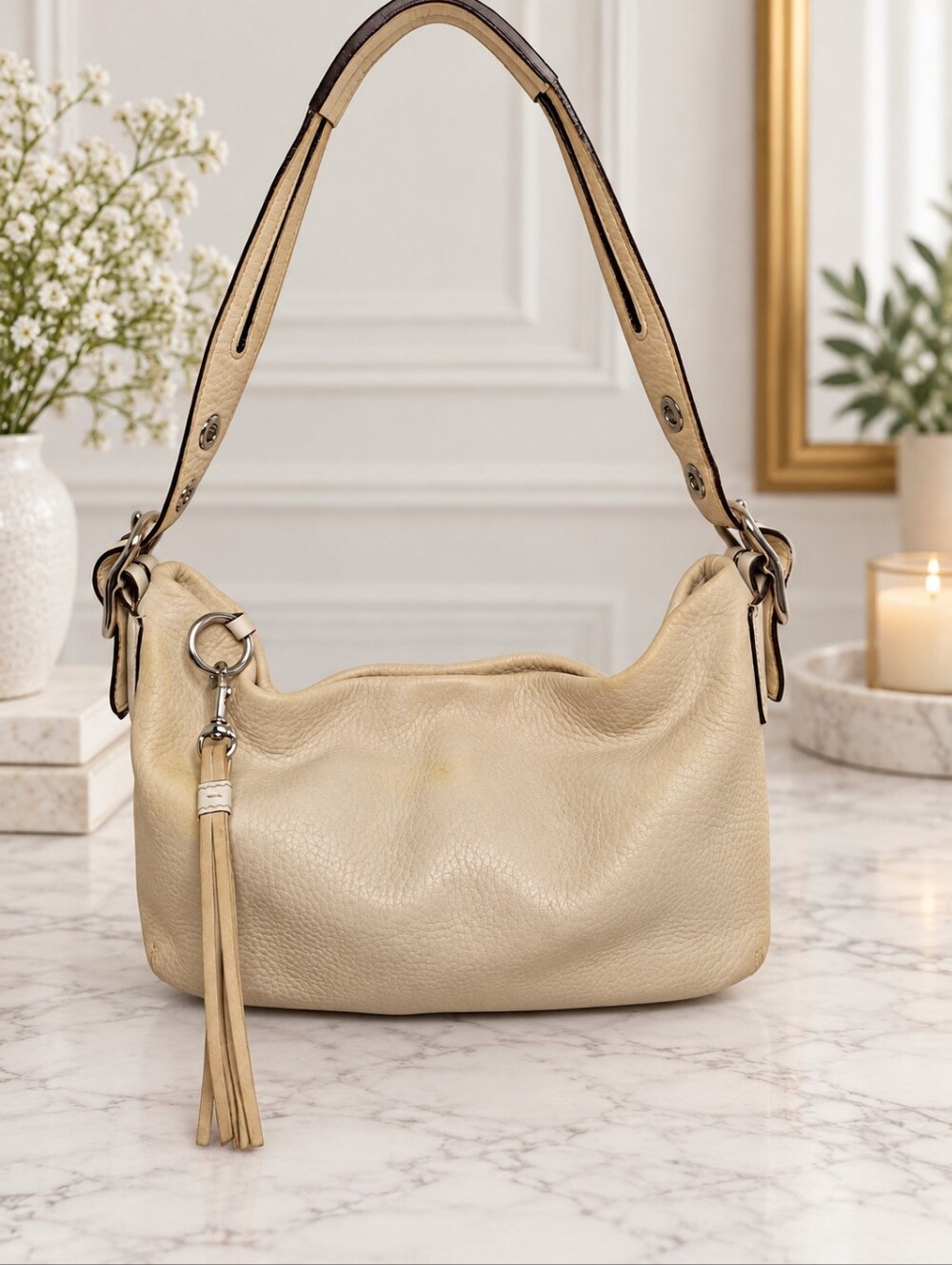 Coach Legacy East West Hobo Ivory Pebbled Leather Shoulder Bag Vintage 2004